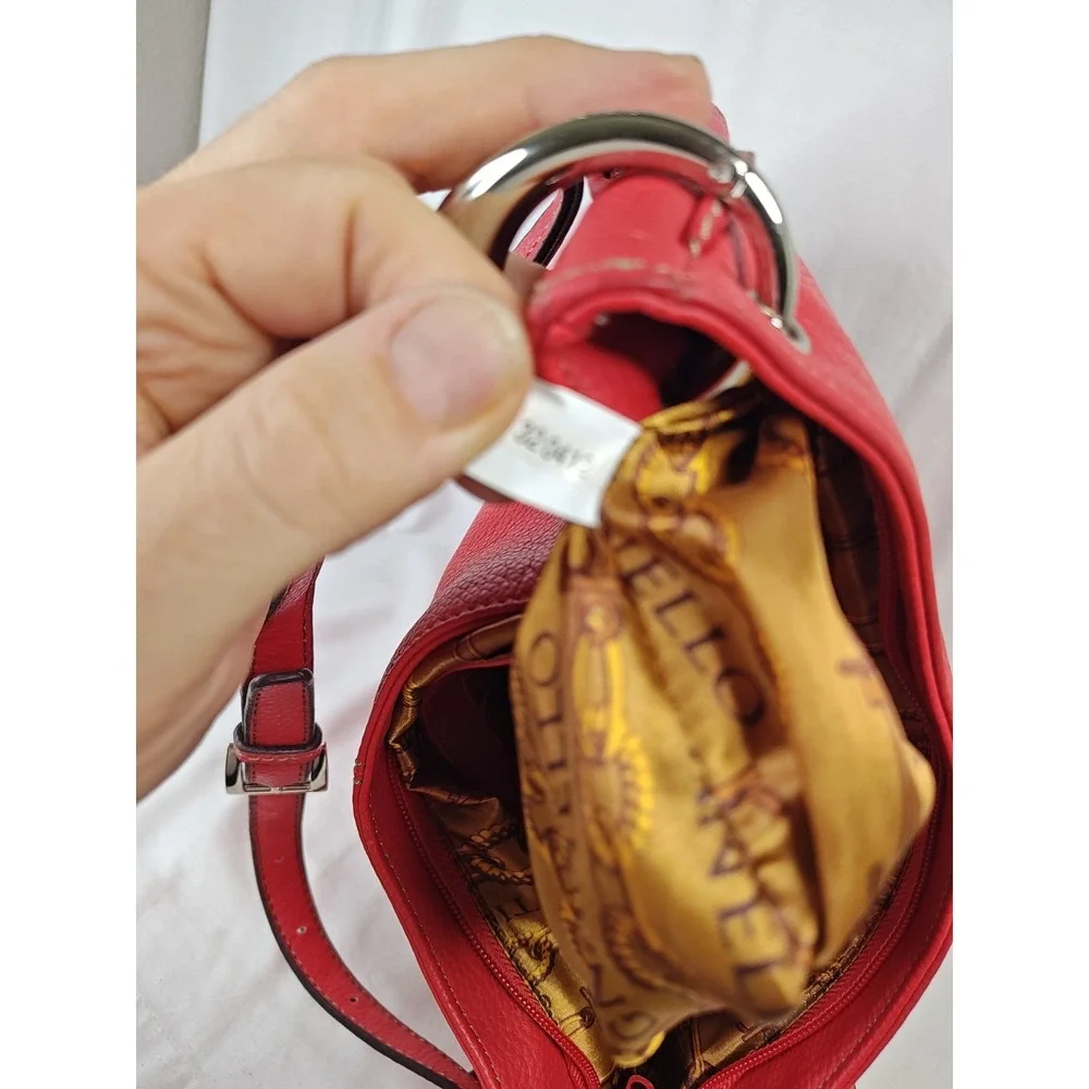 Tignanello Red Pebbled Leather Organizer Crossbody Shoulder Bag Silver Hardware